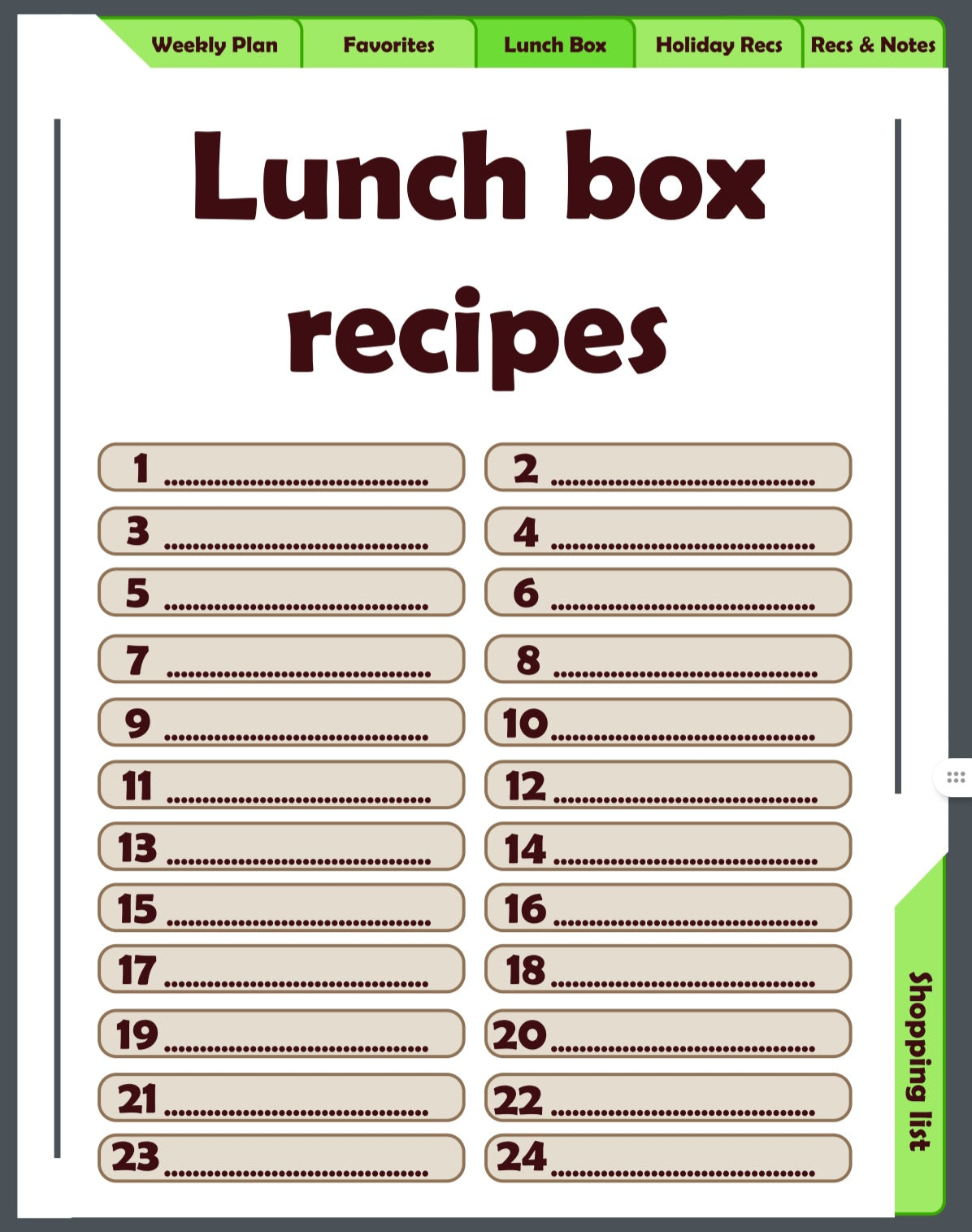 Weekly meal planner